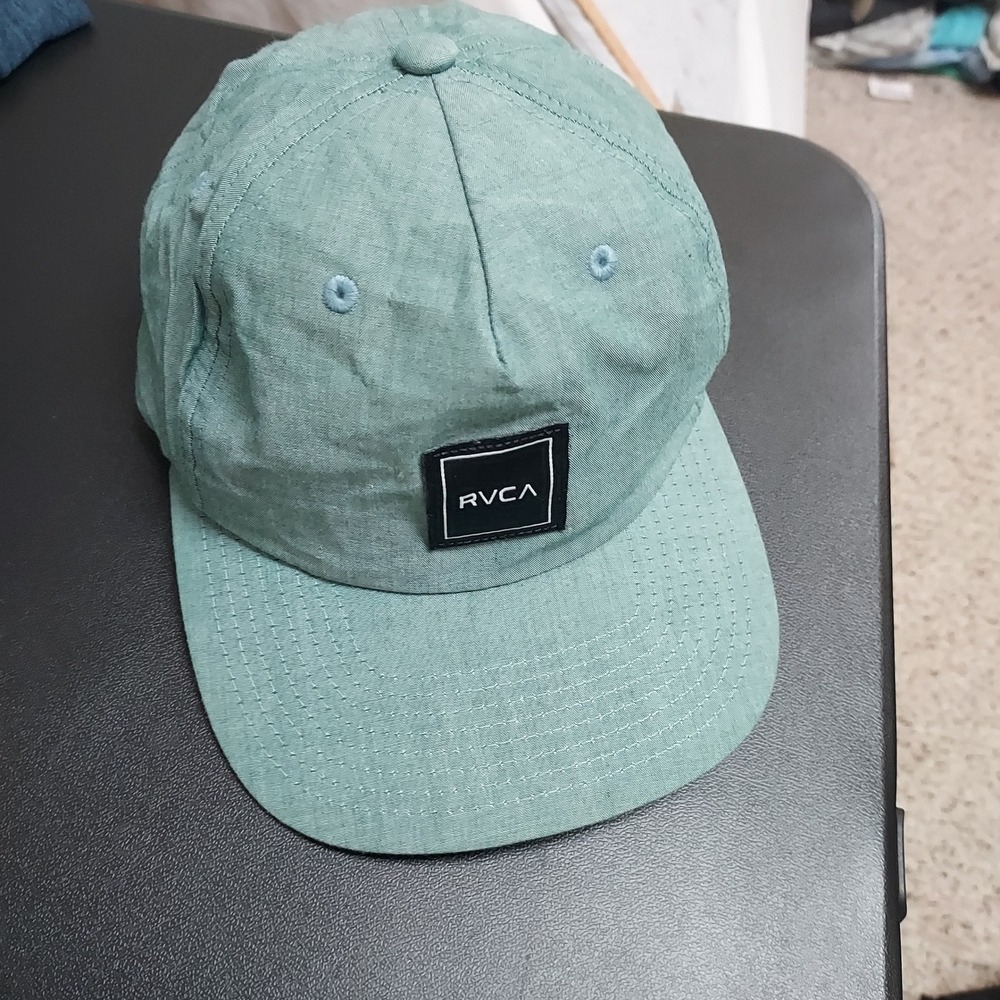 RVCA Hat Mens OSFA Adjustable Logo Patch Green 5 Panel Strap Back Surfer Beach